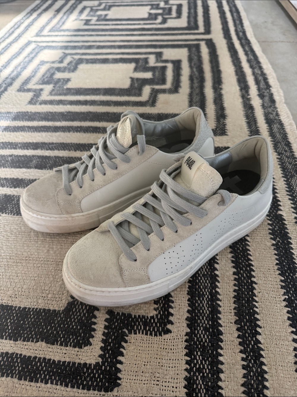 P448 Thea Light Grey Suede & Leather Low-Top Sneakers